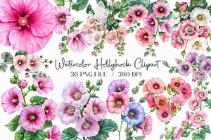 Watercolor Hollyhock Clipart, an Illustration by Libby Wishes