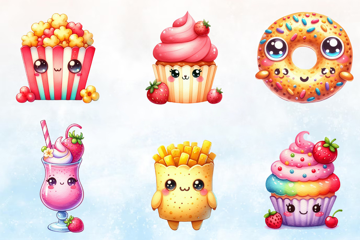 Watercolor Kawaii Food Clipart, a Seasonal Illustration by Rose Art (Photo 3 of 3)