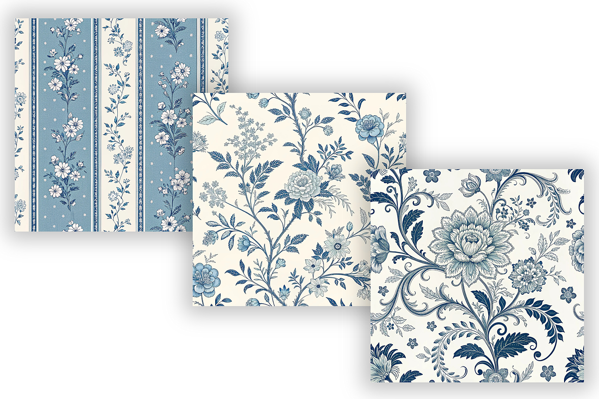 Tiny Blue Toile De Jouy Pattern, a Pattern Graphic by FloridPrintables (Photo 3 of 9)