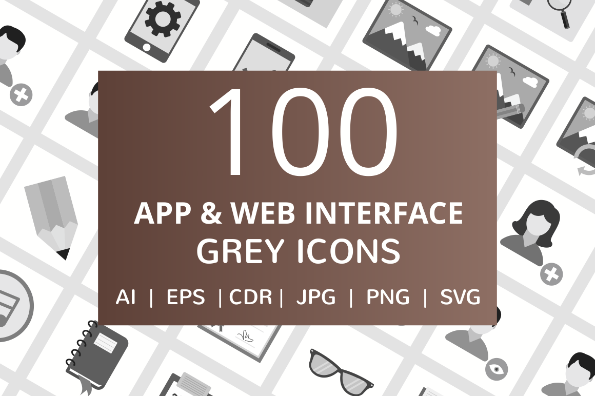 100 App & Web Interface Grey Icons, an Outline Icon by IconBunny