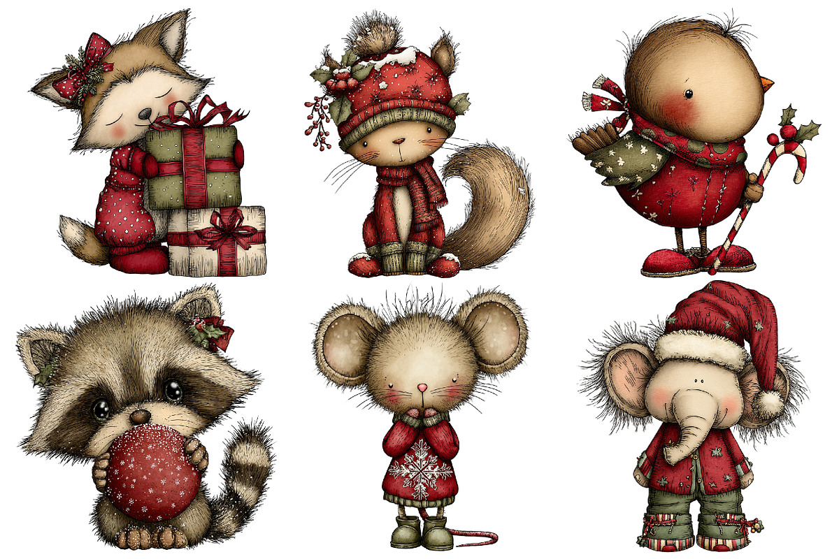 Whimsical Christmas Animal Clipart, an Illustration by Pixels.Craft (Photo 6 of 6)