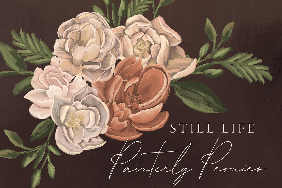 Still Life Painterly Oil Peonies, a Texture Illustration by One and Only Paper (Photo 1 of 9)