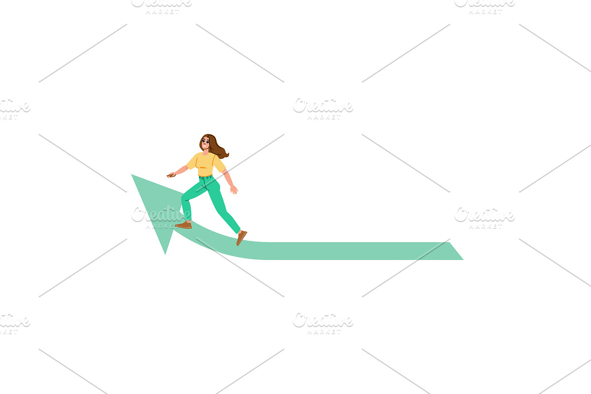Businesswoman walking upward arrow, a Finance Illustration by pikepicture