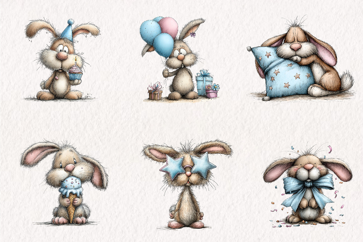 Watercolor Birthday Bunny Clipart, an Animal Illustration by CreationArt (Photo 3 of 14)