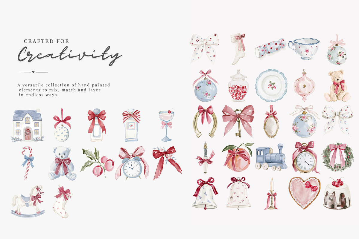 Grandmillennial Christmas Clipart, a Decorative Illustration by Patishop Art (Photo 14 of 14)