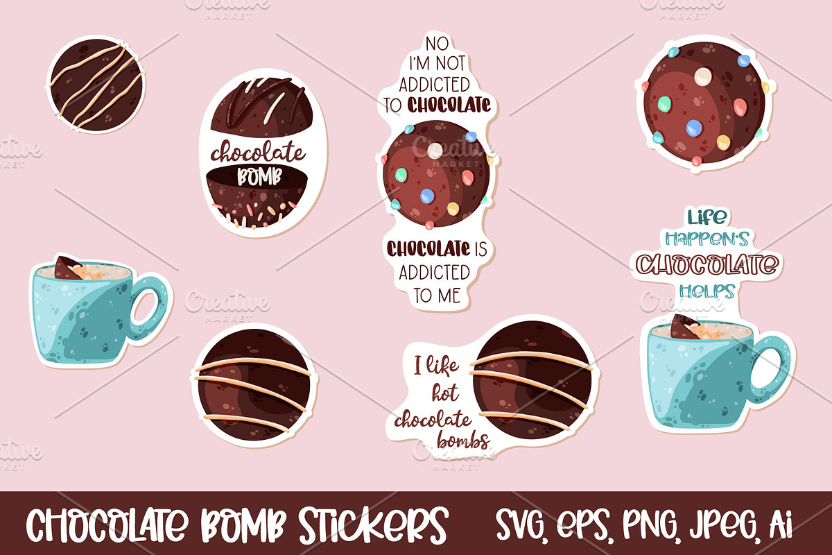 Hot chocolate bomb stickers set, a Food Illustration by Lytvynenko Anna (Photo 3 of 3)