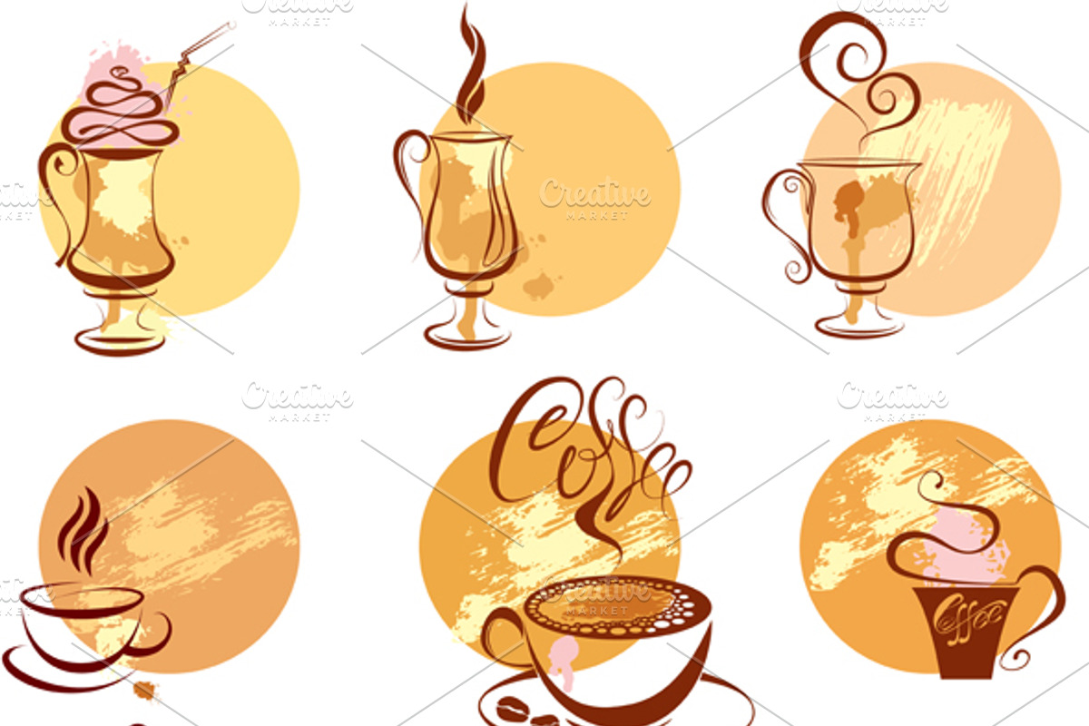 Set of coffee cups icons, stylized s preview 2
