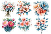 Pink Aqua and  Floral Bouquets, an Illustration by Designworld (Thumbnail 2 of 7)