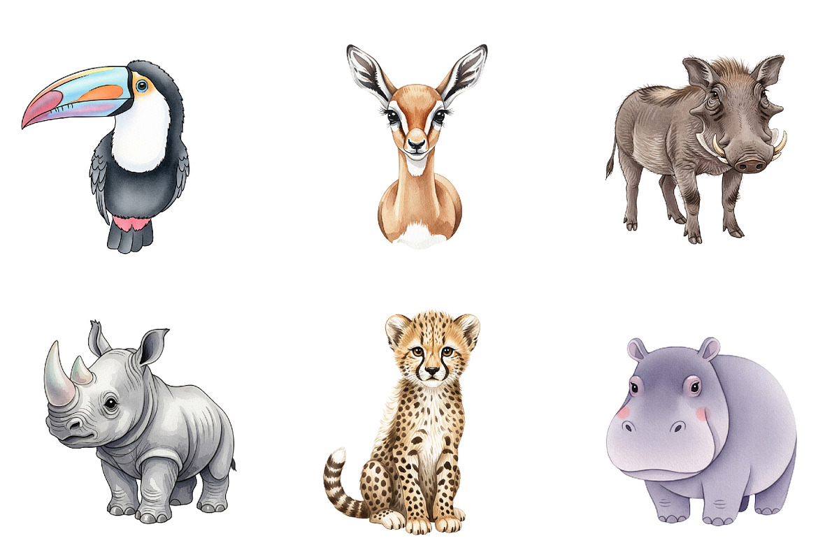 Safari Animals Clipart, an Illustration by Watercolor design (Photo 2 of 4)