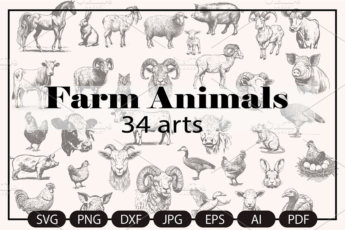 Farm Animals Collection 34 arts, a Graphic by IPVector (Photo 1 of 7)