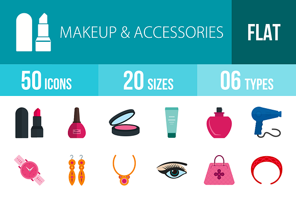 50 Makeup Flat Multicolor Icons preview 3