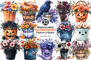 Watercolor Halloween Bucket Flowers, an Illustration by Canvas Craft (Thumbnail 1 of 8)