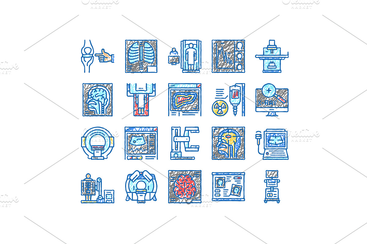 Radiology Equipment set Icons hand, an Object Illustration by pikepicture