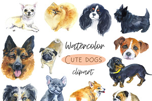 Watercolor cute dogs