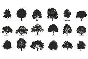 Trees black silhouettes set. Crowns, an Object Illustration by Valerie Bodnar