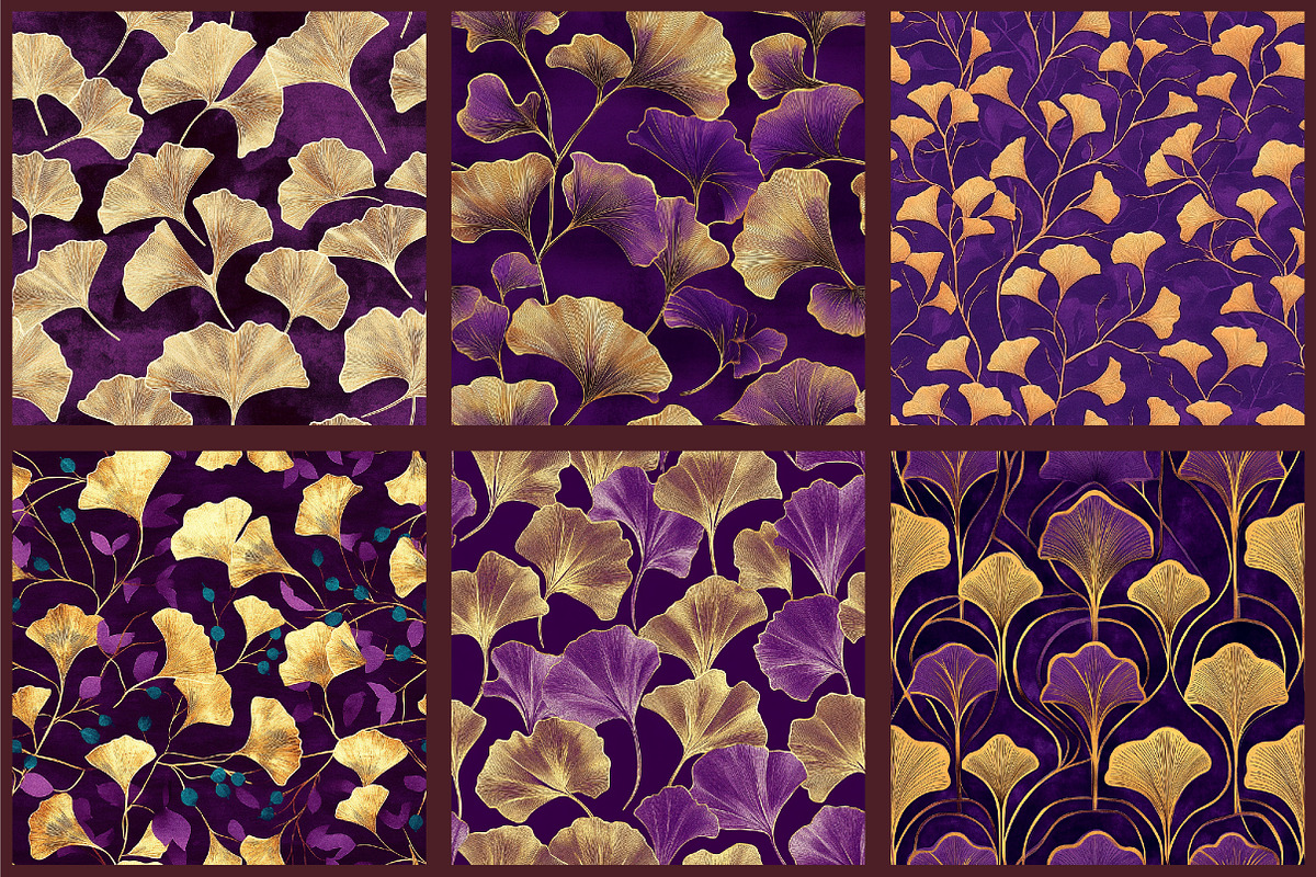 Purple and Gold Ginkgo Digital Paper, a Pattern Graphic by designcity5 (Photo 3 of 5)