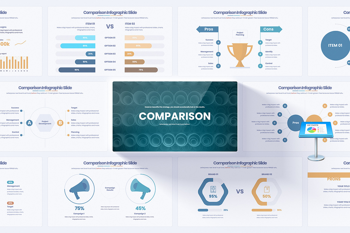Comparison Keynote Infographics, a Presentation Template by Pulsecolor