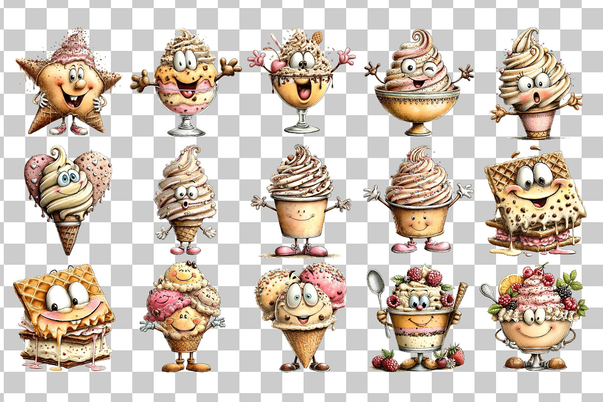 Quirky Ice Cream Watercolor Clipart, a Food Illustration by Nicolle's Colorful Art (Photo 5 of 6)