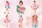 Watercolor Girly Summer Clipart, an Illustration by SVGArt (Thumbnail 5 of 9)
