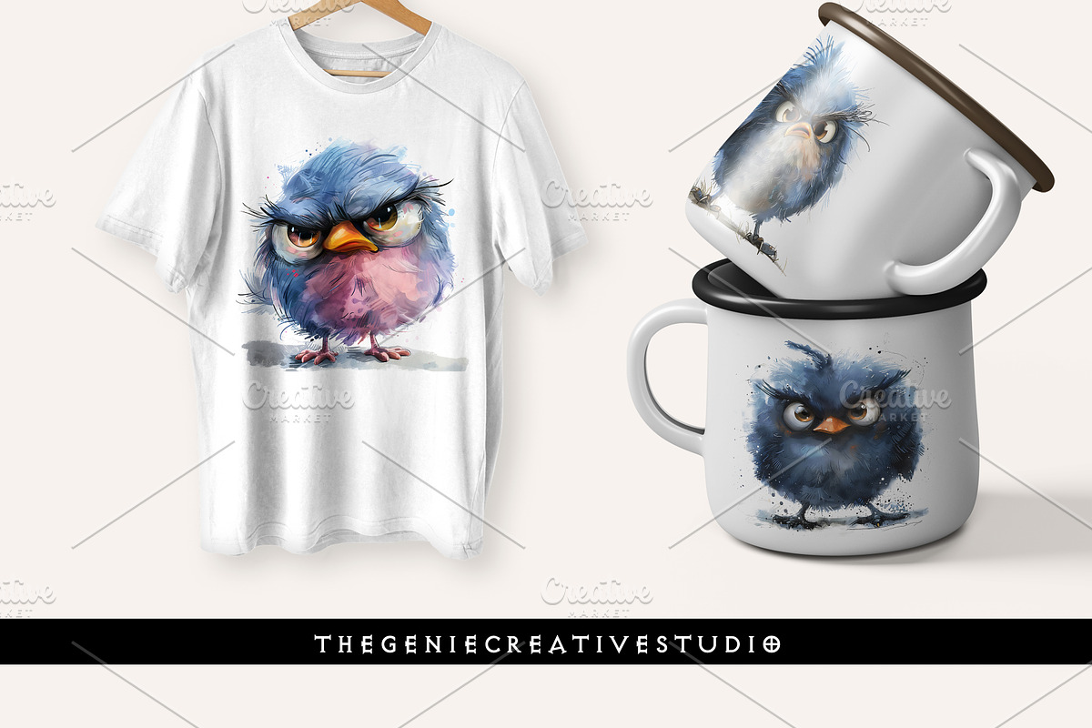 Fluffy Grumpy Bird PNG Clipart Set, an Animal Illustration by Geniecreativestudio (Photo 7 of 9)