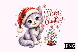 Cute Christmas Kitty Santa Hat PNG, a Seasonal Illustration by Creative Art