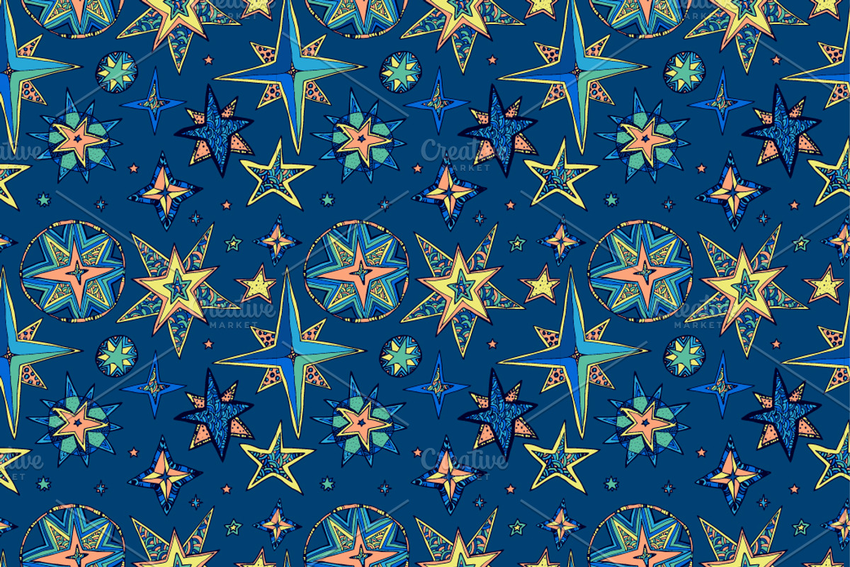 Set of four seamless fantasy stars preview 4
