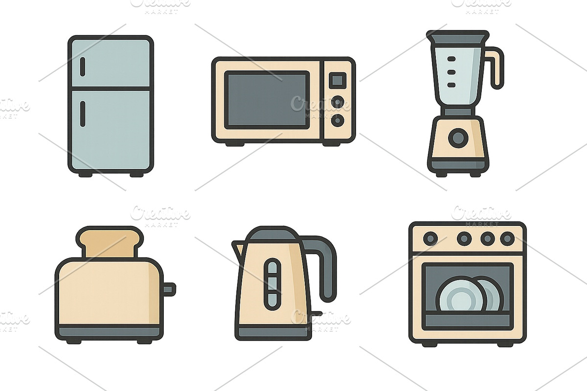 Kitchen appliances arranged on a, an Object Illustration by ZinetroN