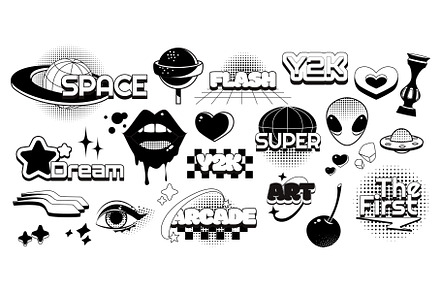 Black and white y2k stickers set, an Object Illustration by art PVP - market