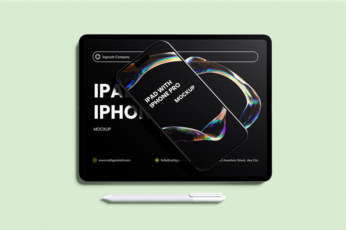 iPad Pro & iPhone 11 Pro Mockup, a Wearable Device Mockup by Pikachudesign (Photo 4 of 5)