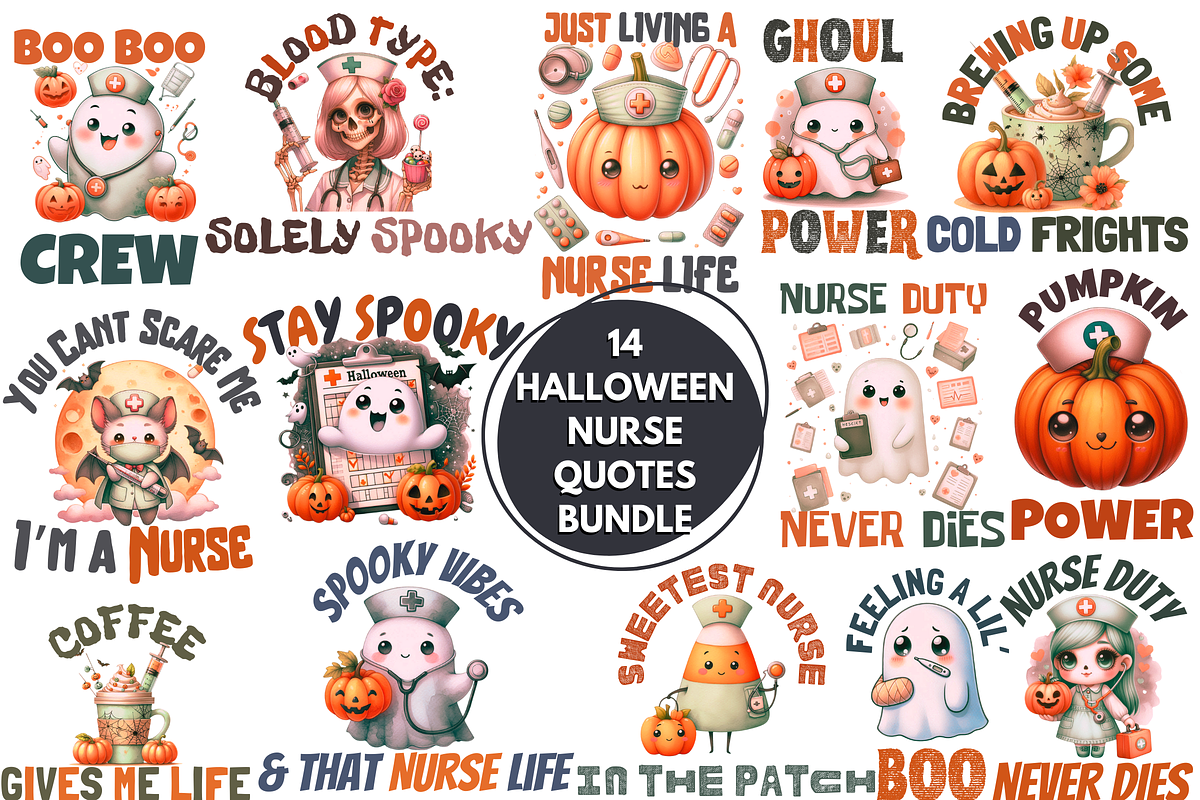 14 Halloween Nurse Quotes PNG Bundle, a Decorative Illustration by ClipArtTime (Photo 1 of 3)
