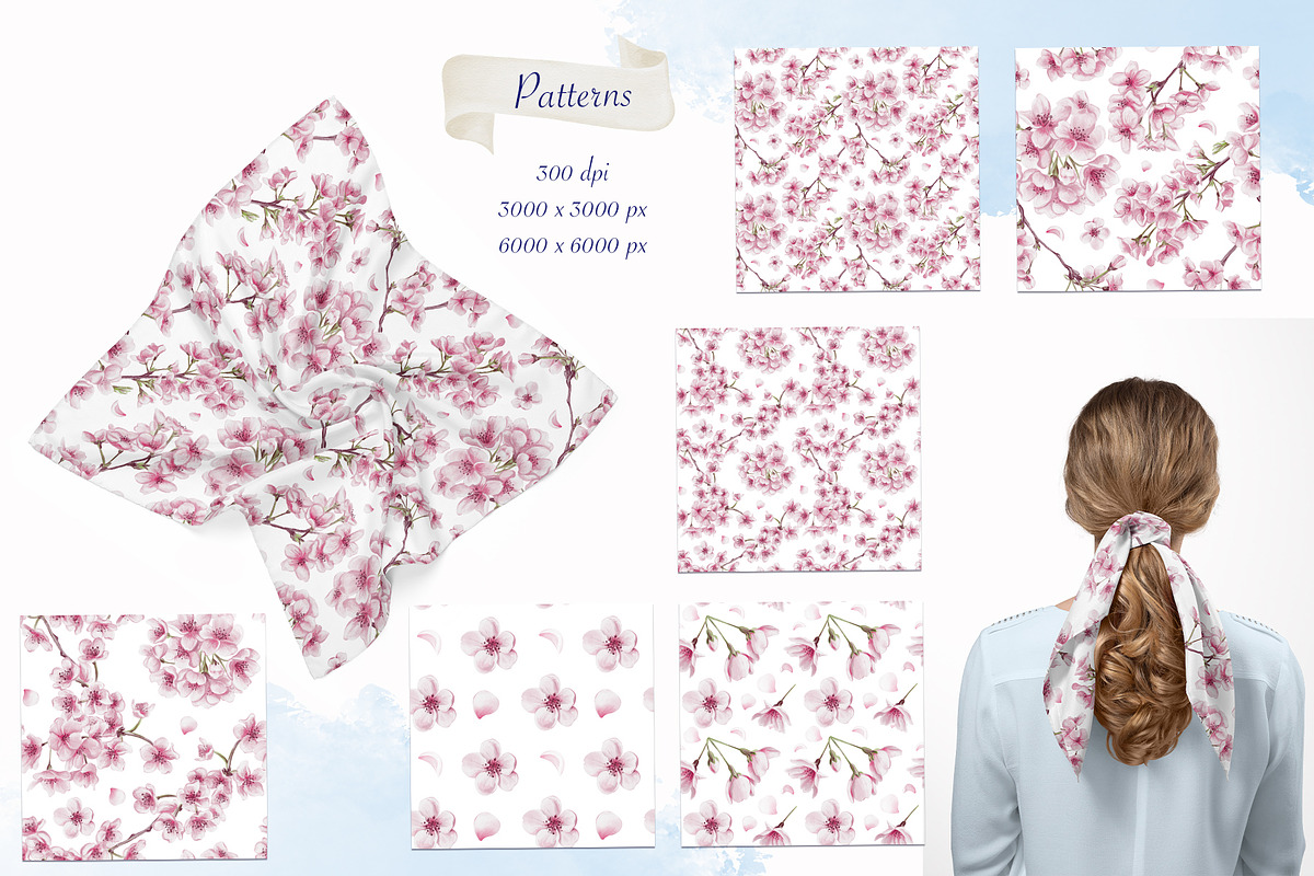 Cherry Blossoms clip art watercolor, an Illustration by Alena Sid (Photo 15 of 16)