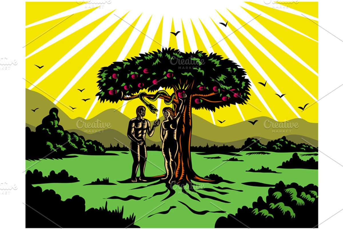 Adam and Eve in Garden of Eden WPA, a Decorative Illustration by patrimonio (Photo 1 of 3)