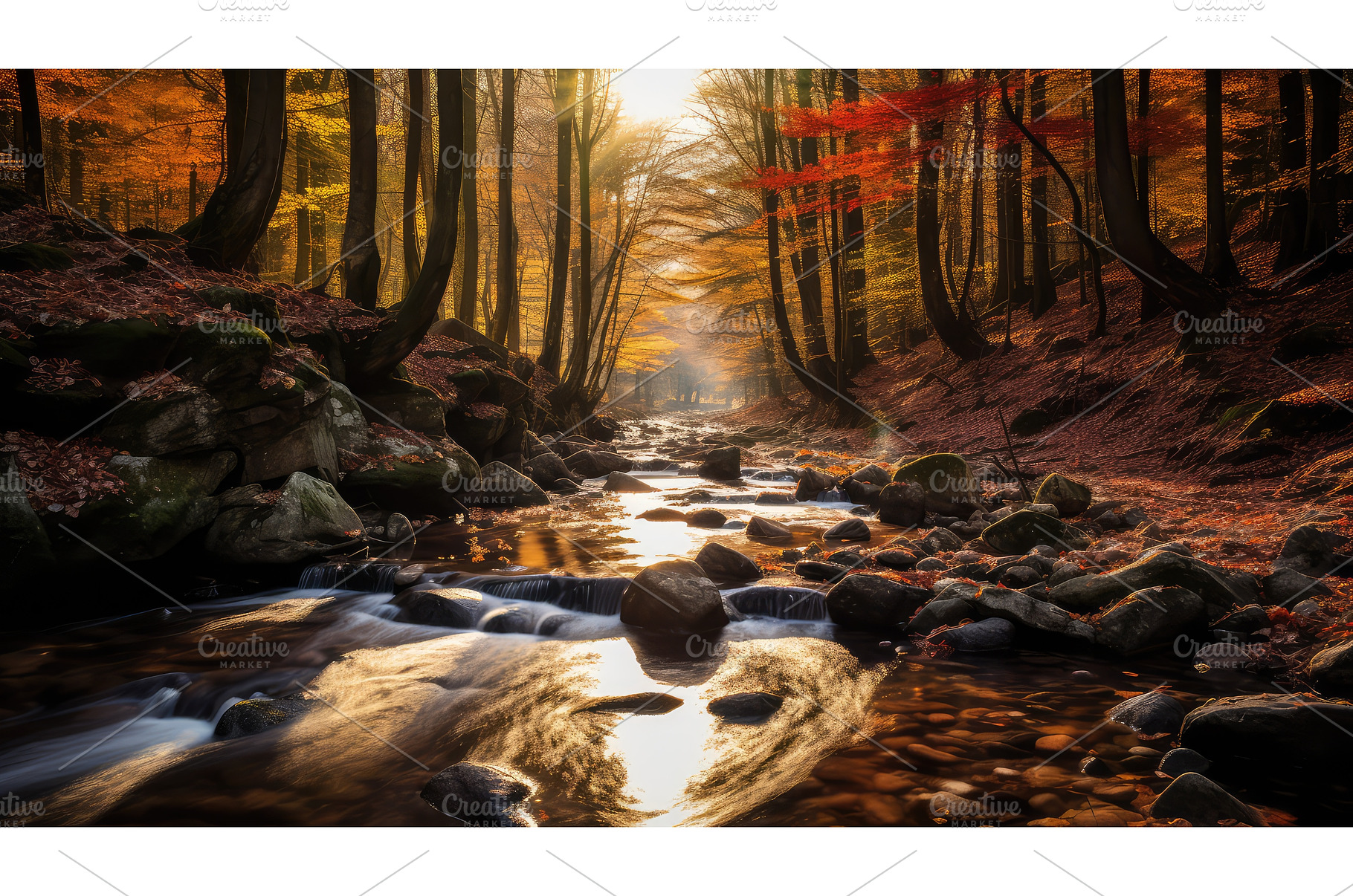 golden water autumn ai generated, a Nature Photo by pikepicture