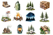 Watercolor Camping Hiking Clip Art, an Illustration by Designworld (Thumbnail 4 of 6)