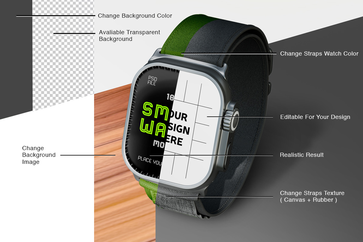 Smartwatch Mockup, a Wearable Device Mockup by Jiwstudio (Photo 2 of 6)