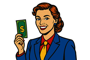businesswoman holding dollar bill, a Person Illustration by AlexArt
