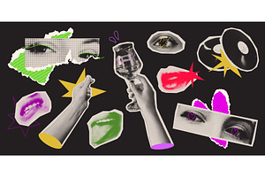 Trendy y2k halftone collage elements, an Illustration by art PVP - market