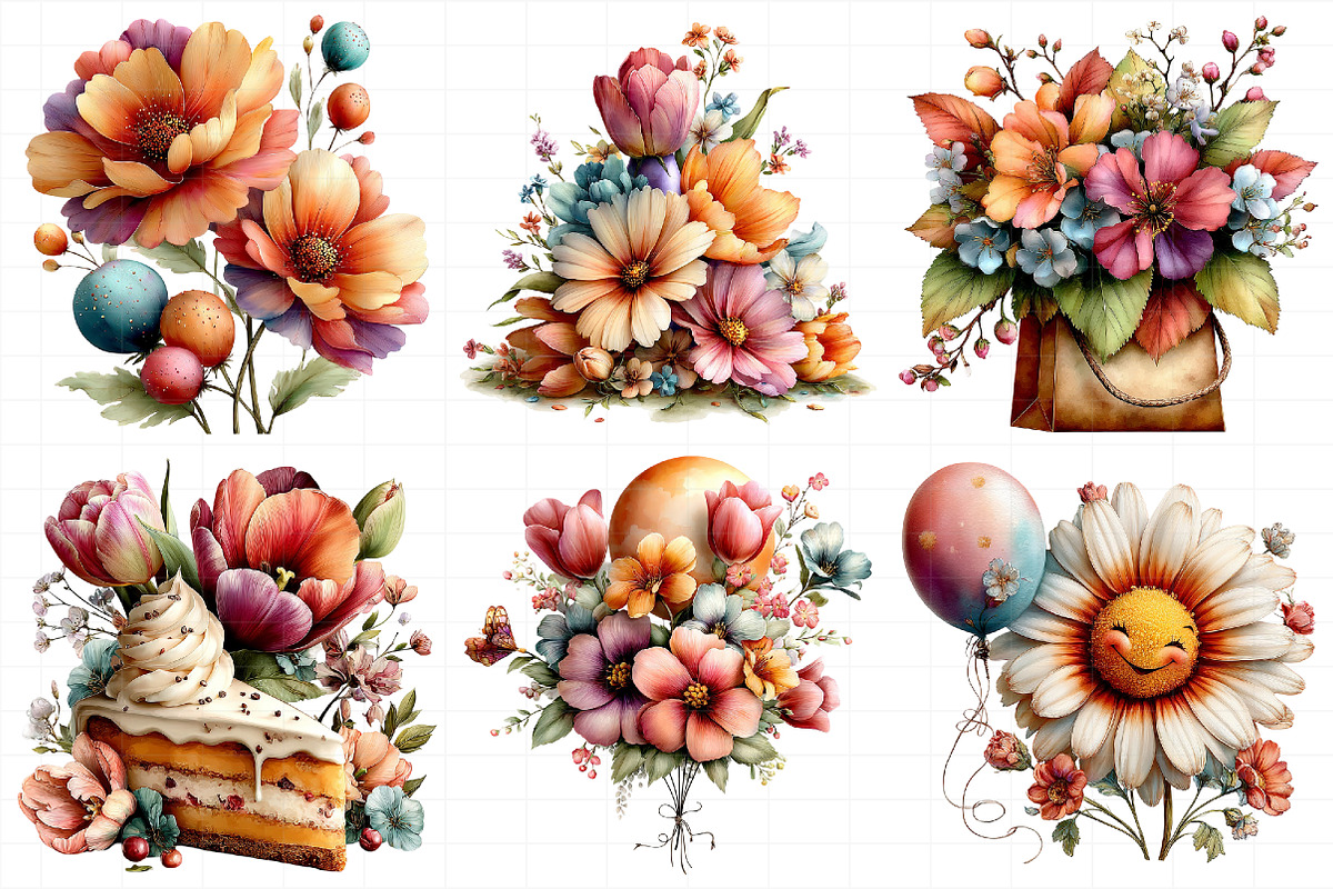 Whimsical Birthday Flowers Clipart, an Illustration by Daily.Designs (Photo 3 of 8)