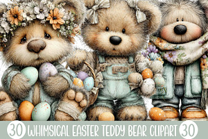 Whimsical Easter Teddy Bear Clipart, an Illustration by Designking