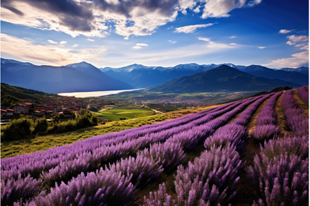 Serene Lavender field mountains, a Nature Photo by Ylivdesign