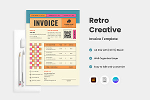 4 Retro Creative Invoice Template V3, a Print Template by twinstd
