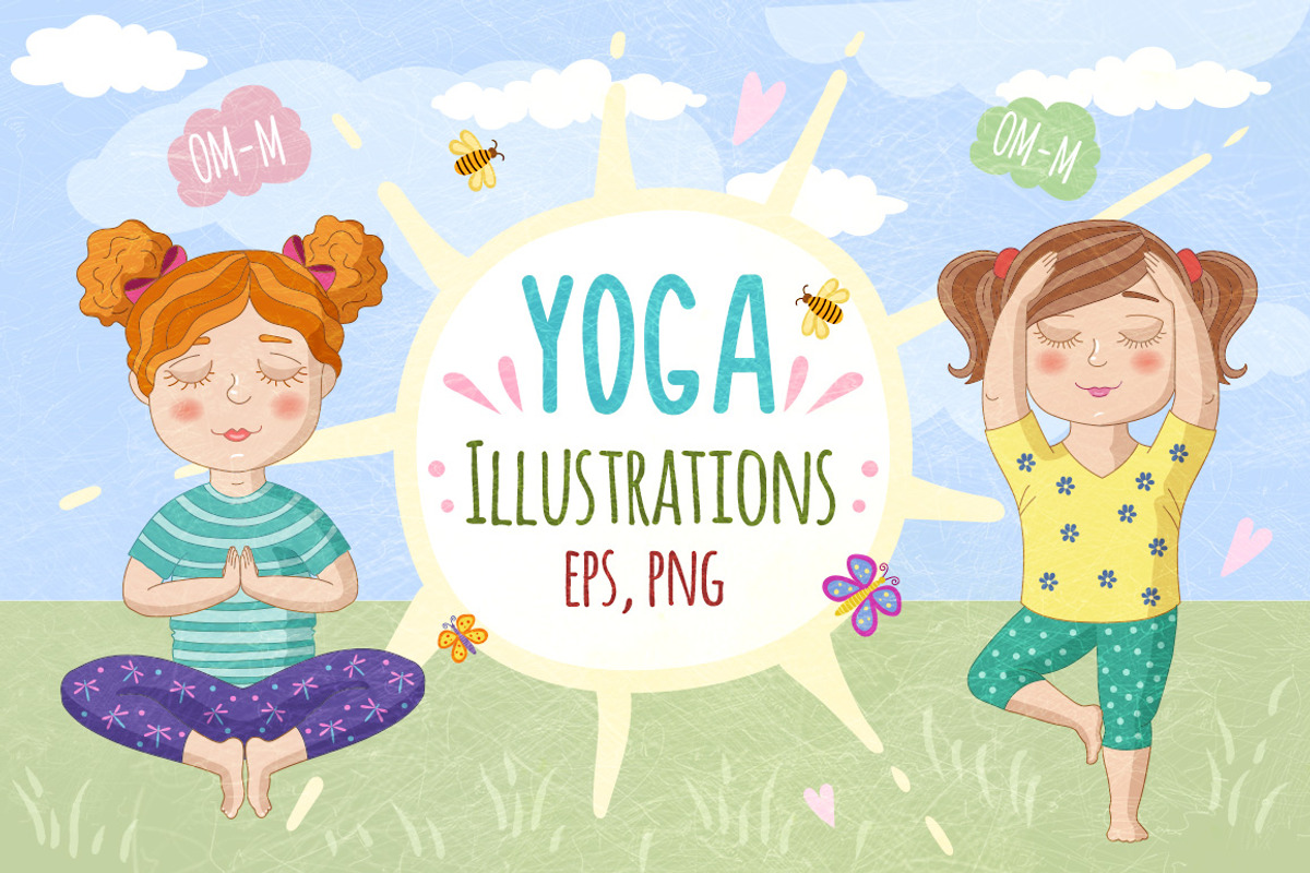 Cute girls in yoga poses. Vector, a Graphic by natamastery (Photo 1 of 6)