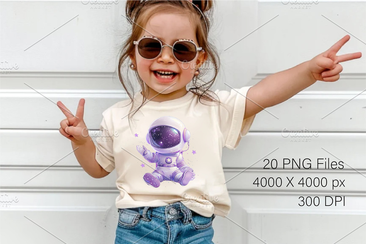 Cute baby astronaut 01. T-Shirt, PNG, an Animal Illustration by KENO Mascots (Photo 5 of 10)