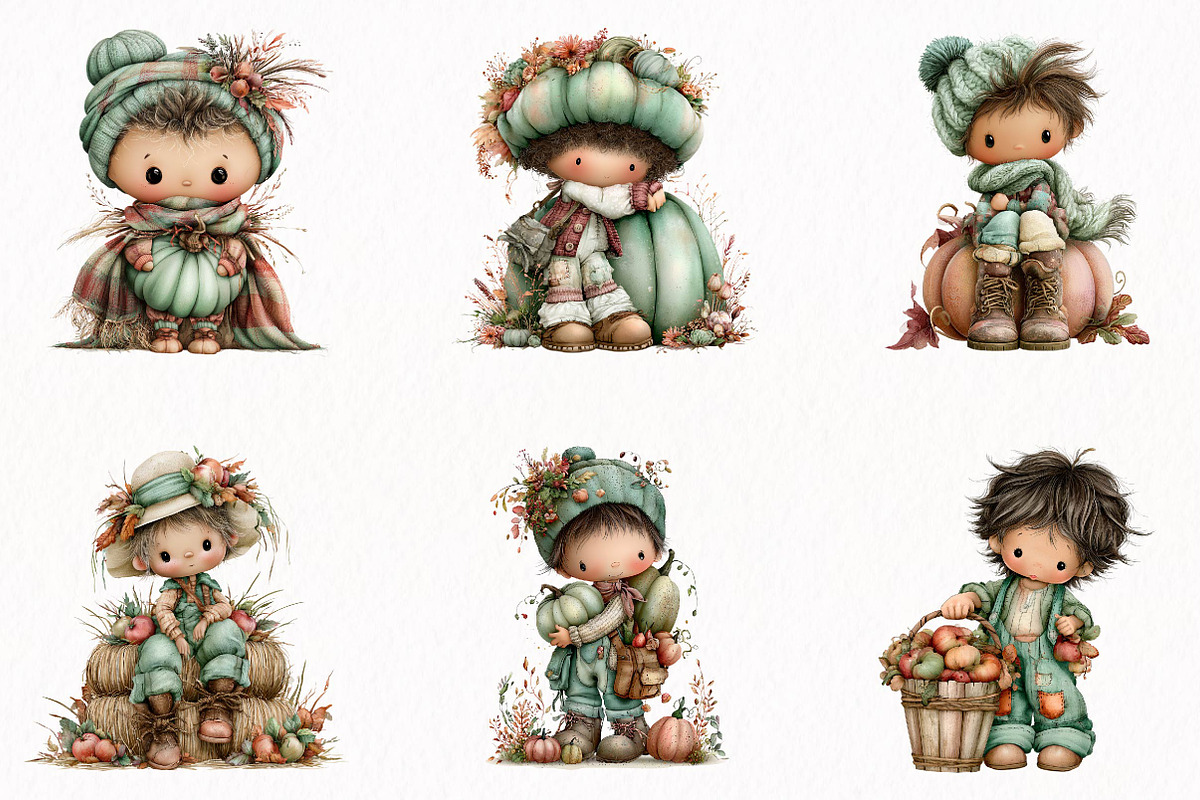 Whimsical Fall Little Boy Clipart, a Seasonal Illustration by fashionaddict (Photo 4 of 7)