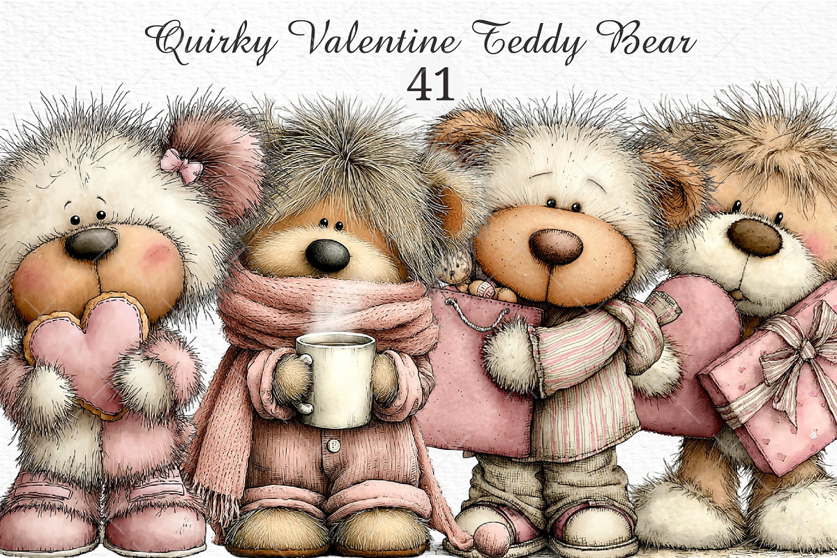 Quirky Valentine Teddy Bear Clipart, an Illustration by Craft Nest (Photo 1 of 11)