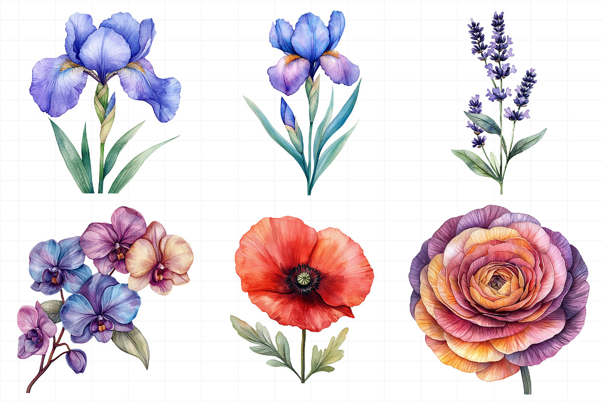 Watercolor Floral Clipart Flower, an Illustration by Daily.Designs (Photo 3 of 8)