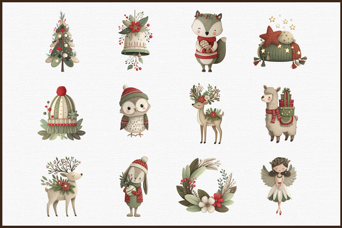 Cute Boho Christmas Watercolor Clipa, an Illustration by Sublimation Artist (Photo 3 of 6)