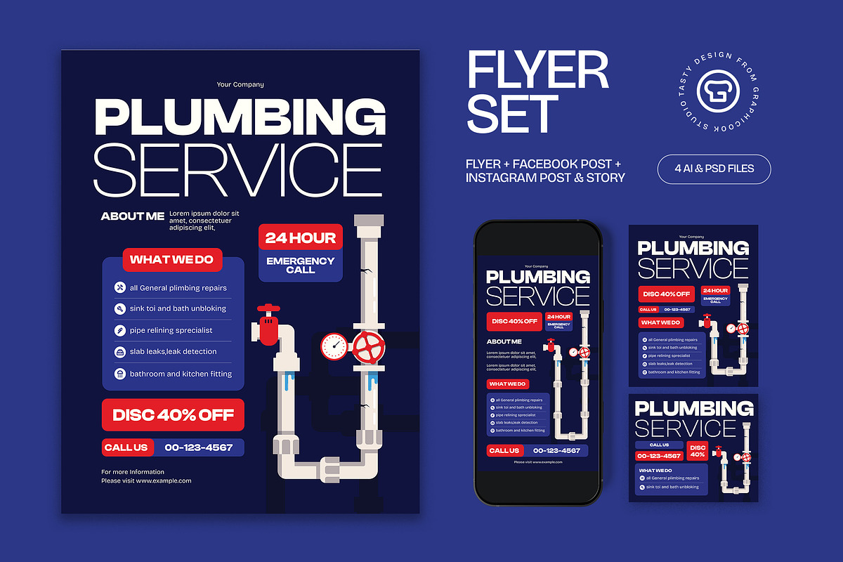 Plumbing Service Flyer, a Flyer Template by graphicook (Photo 1 of 3)