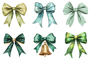 Green Coquette Christmas Bow Clipart, an Illustration by DreamArtGraphic (Thumbnail 2 of 5)
