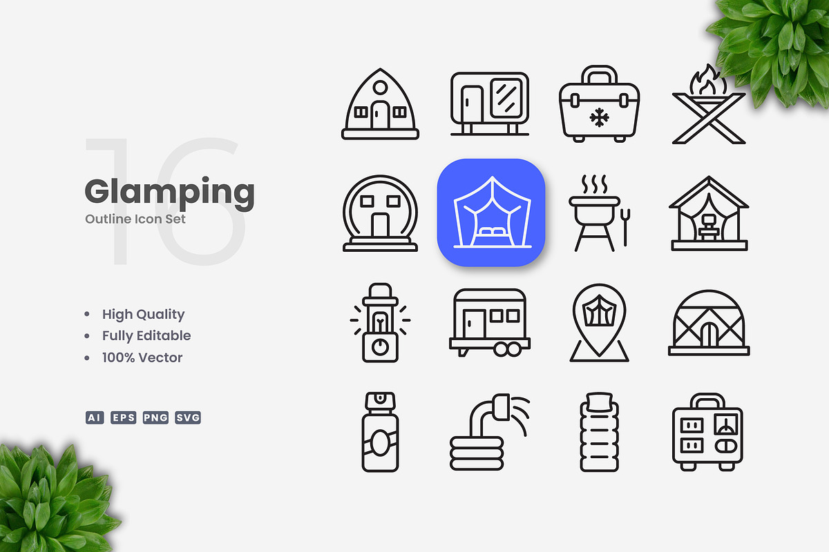 Glamping Outline Icons, an Outline Icon by Upnowgraphic